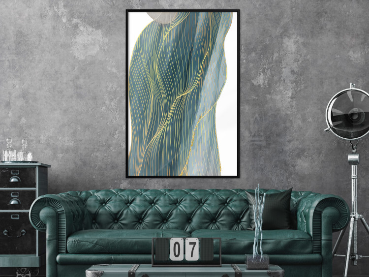 Wall Poster Turquoise Wave - elegant abstraction in bottle green color 137230 additionalImage 10