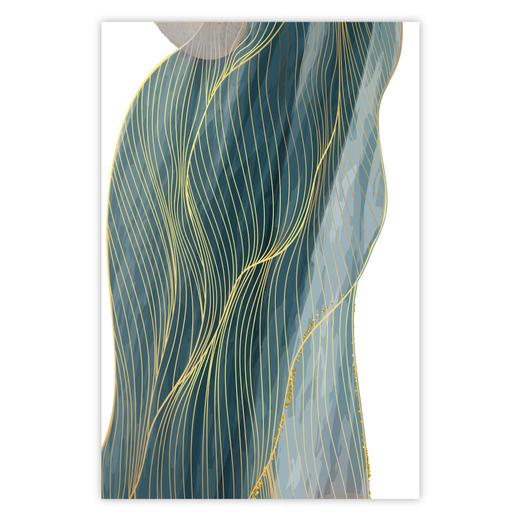Wall Poster Turquoise Wave - elegant abstraction in bottle green color 137230