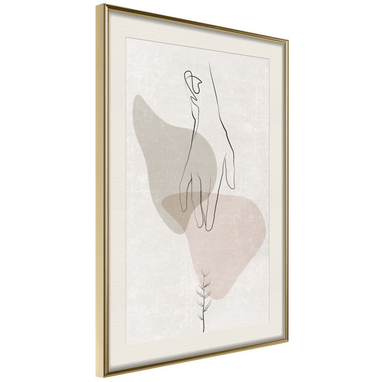 Wall Poster Gentle Touch - minimalist abstraction with a hand against beige background 137530 additionalImage 7