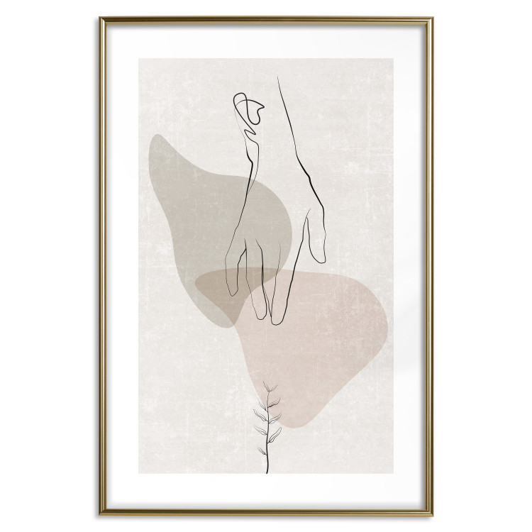 Wall Poster Gentle Touch - minimalist abstraction with a hand against beige background 137530 additionalImage 19