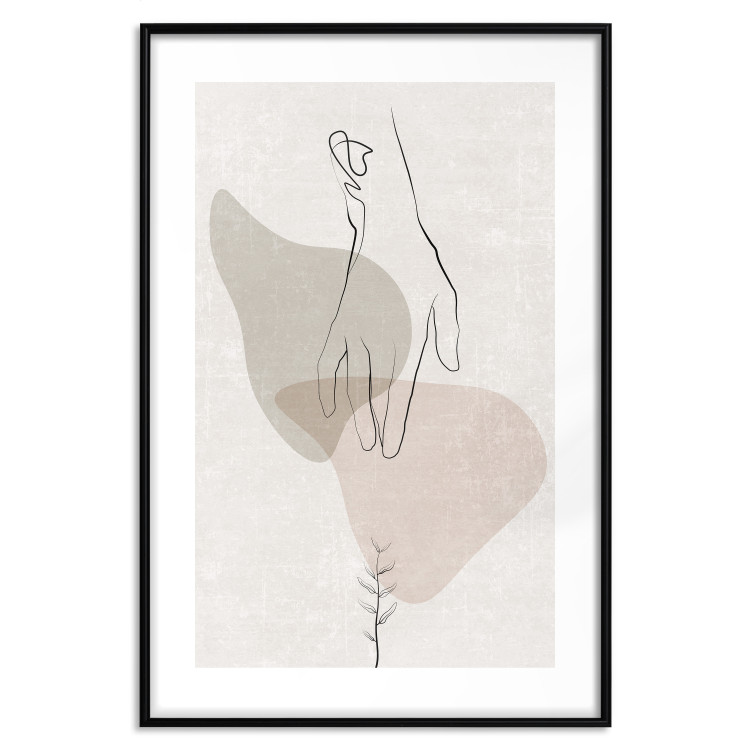 Wall Poster Gentle Touch - minimalist abstraction with a hand against beige background 137530 additionalImage 20