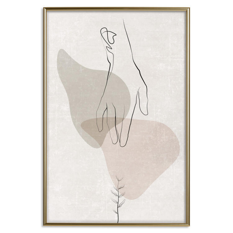 Wall Poster Gentle Touch - minimalist abstraction with a hand against beige background 137530 additionalImage 12