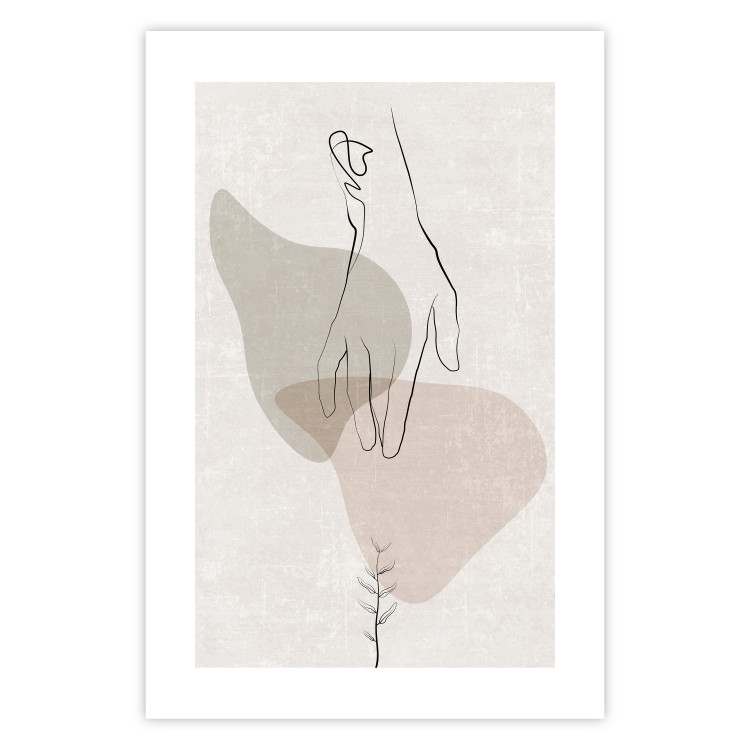 Wall Poster Gentle Touch - minimalist abstraction with a hand against beige background 137530 additionalImage 14