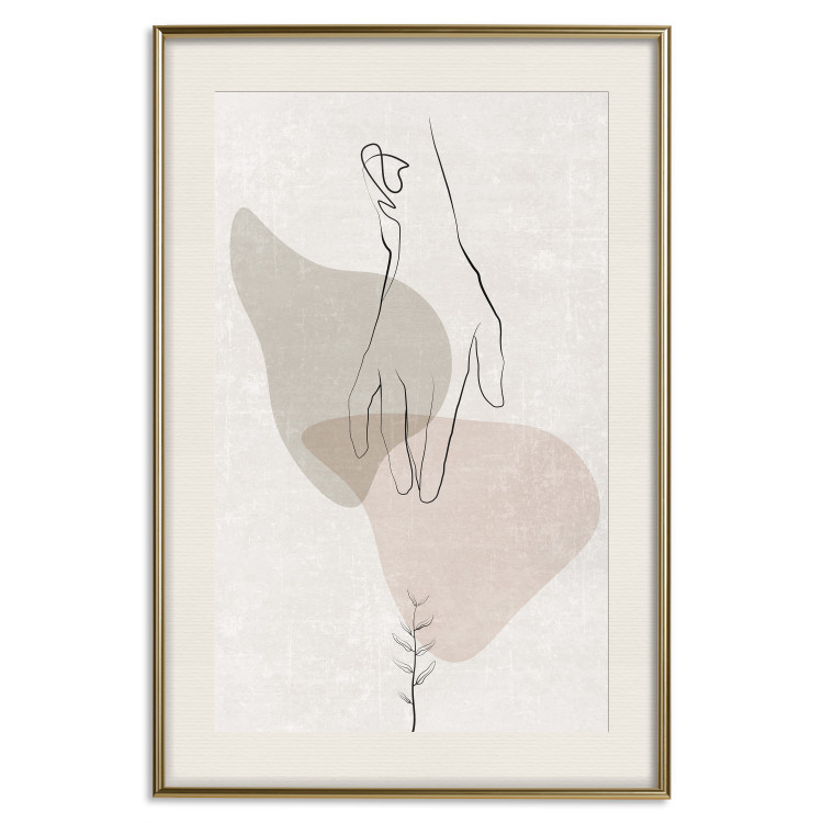 Wall Poster Gentle Touch - minimalist abstraction with a hand against beige background 137530 additionalImage 24