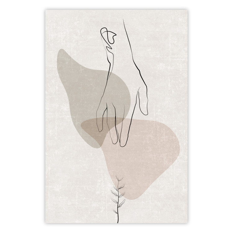 Wall Poster Gentle Touch - minimalist abstraction with a hand against beige background 137530
