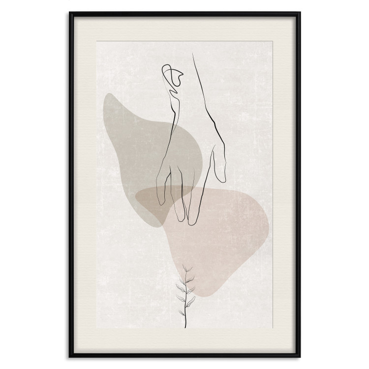 Wall Poster Gentle Touch - minimalist abstraction with a hand against beige background 137530 additionalImage 25