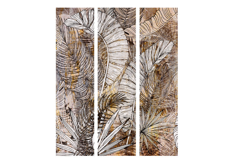 Room Separator Honeyed Plumage (3-piece) - Warm composition of feathers and plants 138530 additionalImage 3