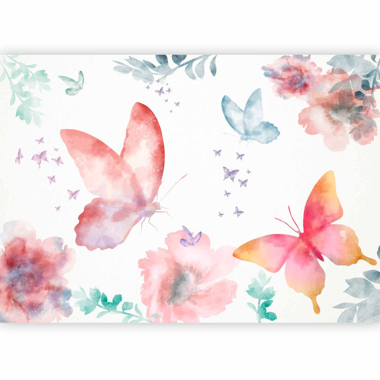 Wall Mural Garden - colourful composition of flowers and butterflies on a solid background in white 143430 additionalImage 5