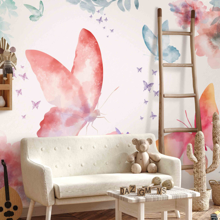 Wall Mural Garden - colourful composition of flowers and butterflies on a solid background in white 143430 additionalImage 4