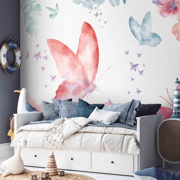 Wall Mural Garden - colourful composition of flowers and butterflies on a solid background in white 143430 additionalImage 6