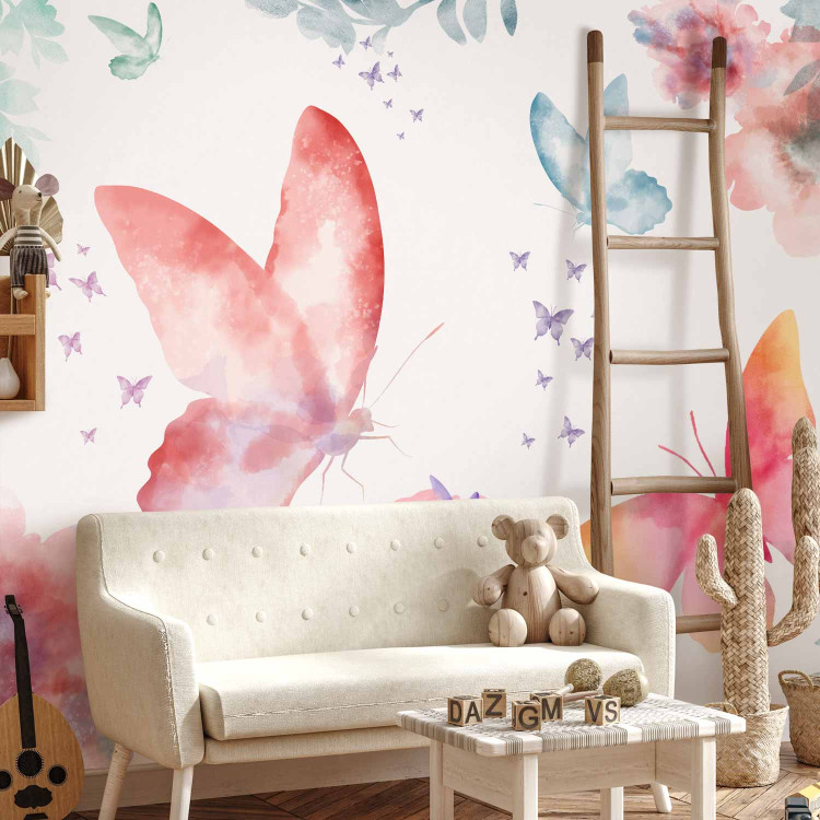 Wall Mural Garden - colourful composition of flowers and butterflies on a solid background in white 143430 additionalImage 8