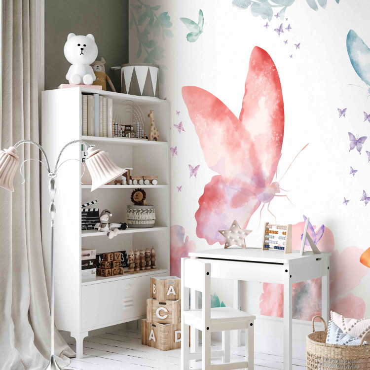 Wall Mural Garden - colourful composition of flowers and butterflies on a solid background in white 143430 additionalImage 5