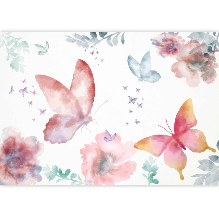 Wall Mural Garden - colourful composition of flowers and butterflies on a solid background in white 143430 additionalImage 3