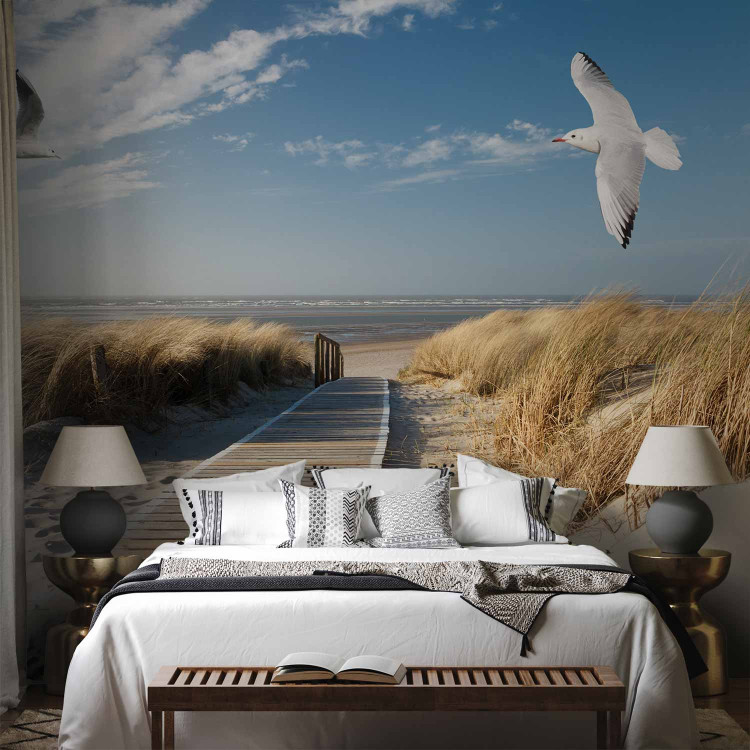 Wall Mural Summer landscape - landscape with birds on a background of calm sea and beach 143830 additionalImage 2