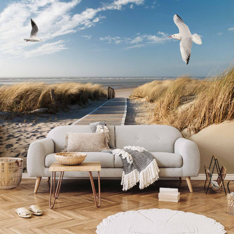 Wall Mural Summer landscape - landscape with birds on a background of calm sea and beach 143830