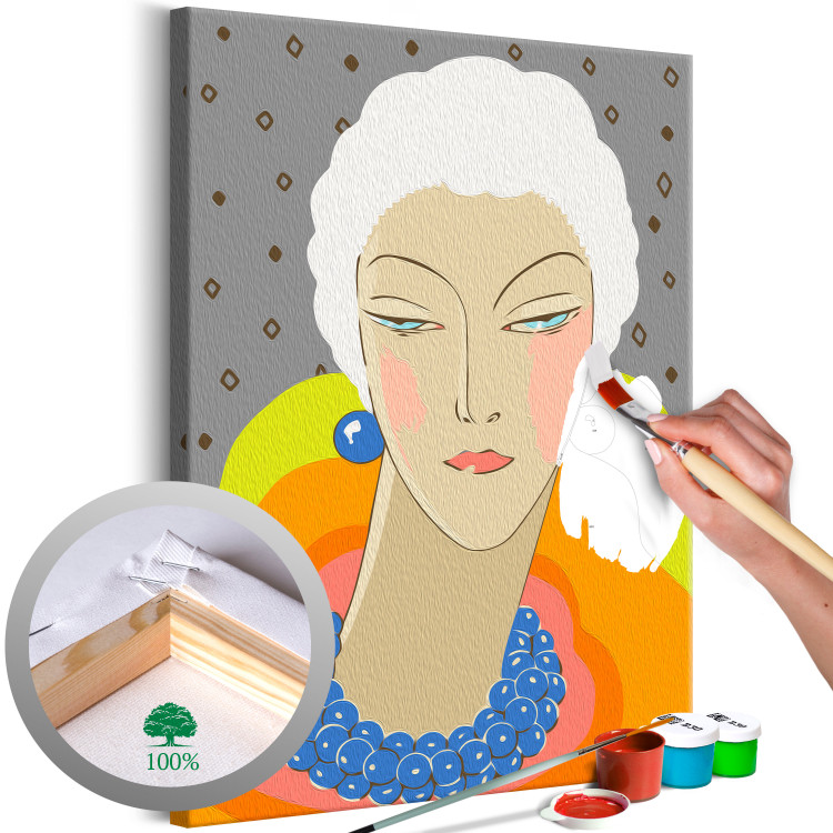 Paint by Number Kit Extravagant Woman - Portrait of an Elegant Person, White Hair, Colorful Collar 144130