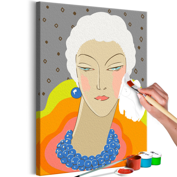 Paint by Number Kit Extravagant Woman - Portrait of an Elegant Person, White Hair, Colorful Collar 144130 additionalImage 5