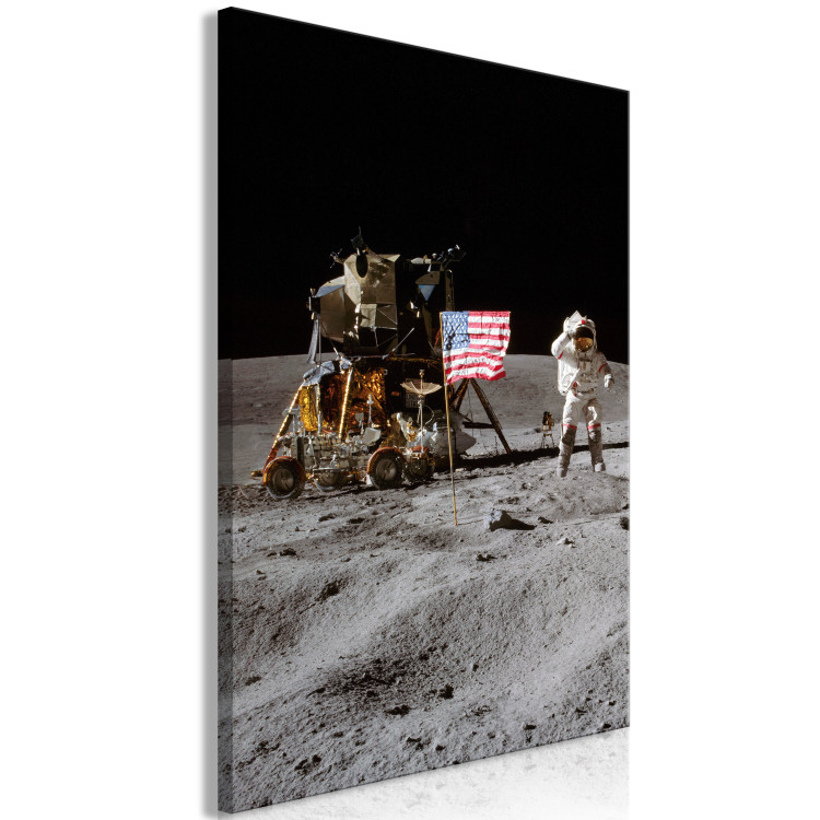 Canvas Print Moon Landing - Photo of an Astronaut, a Ship and a Flag in Space 146230 additionalImage 2