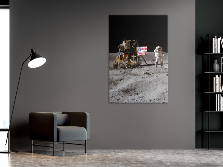 Canvas Print Moon Landing - Photo of an Astronaut, a Ship and a Flag in Space 146230 additionalImage 3