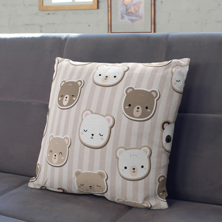 Decorative Microfiber Pillow Bear pack - animals on striped background in shades of brown and white cushions 147030 additionalImage 3