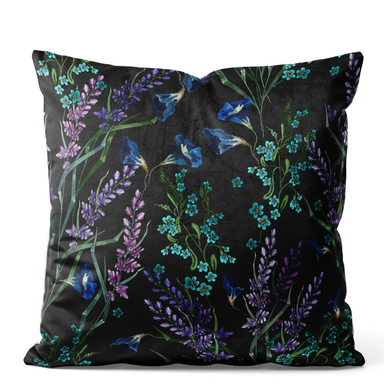 Decorative Velor Pillow Provencal night - fine floral motif on black background 147130