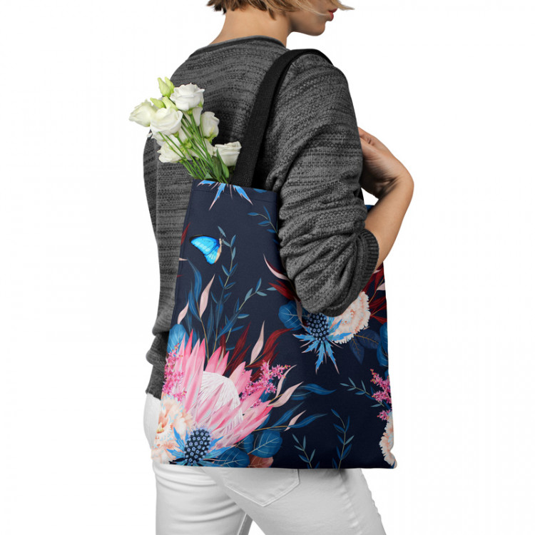 Shopping Bag Magical meadow - flowers and butterfly composition on dark background 147430 additionalImage 3
