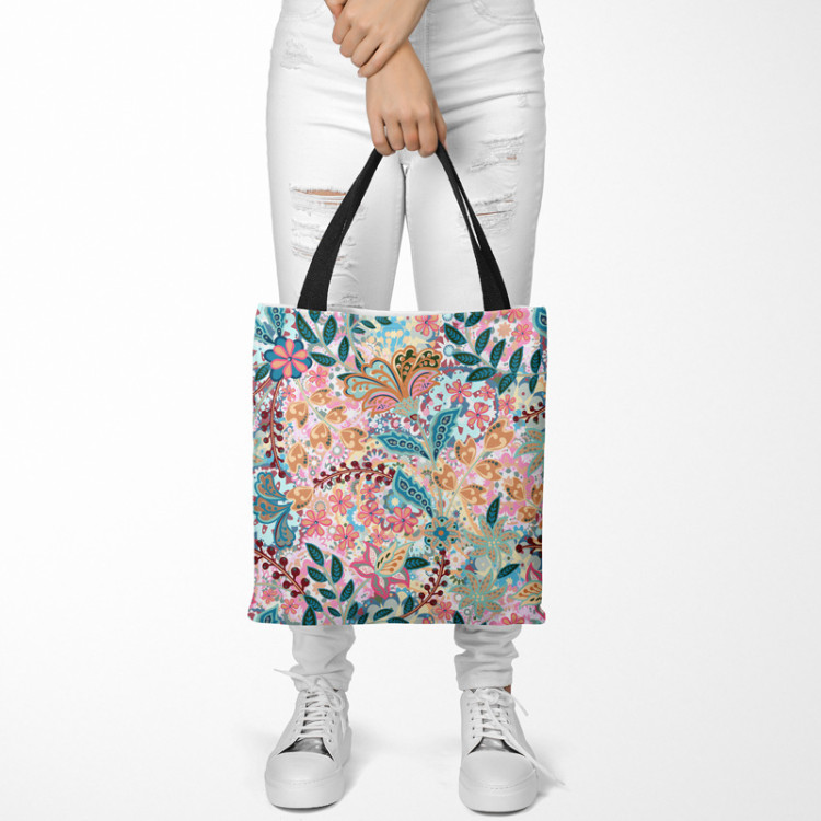 Shopping Bag Paisley flowers - multicoloured floral composition in a graphic style 147630 additionalImage 2