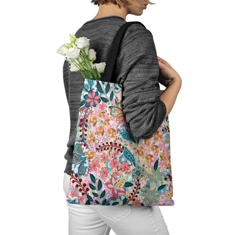 Shopping Bag Paisley flowers - multicoloured floral composition in a graphic style 147630 additionalImage 3