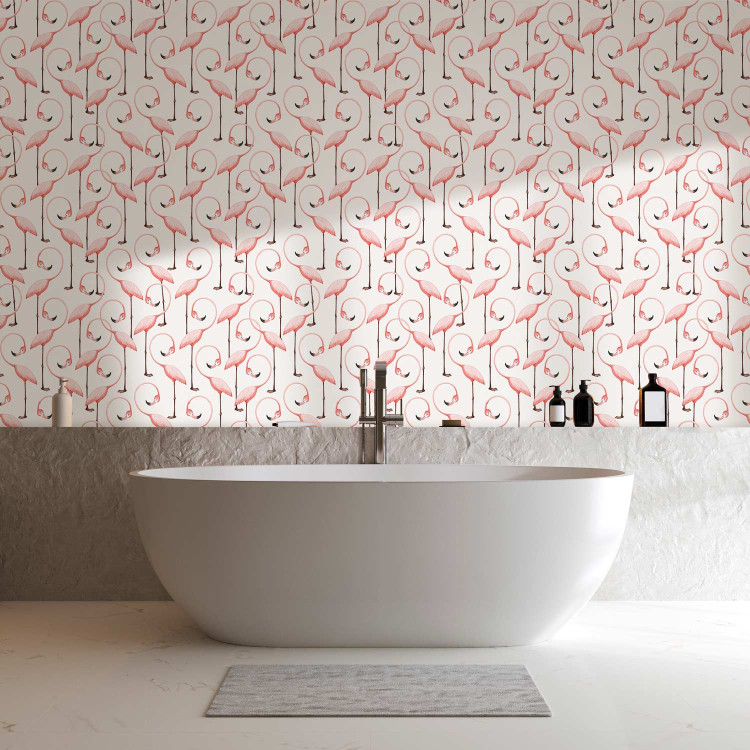 Wallpaper Pink Pattern - Rows of Pink Flamingos With Eyes Closed 150030 additionalImage 10