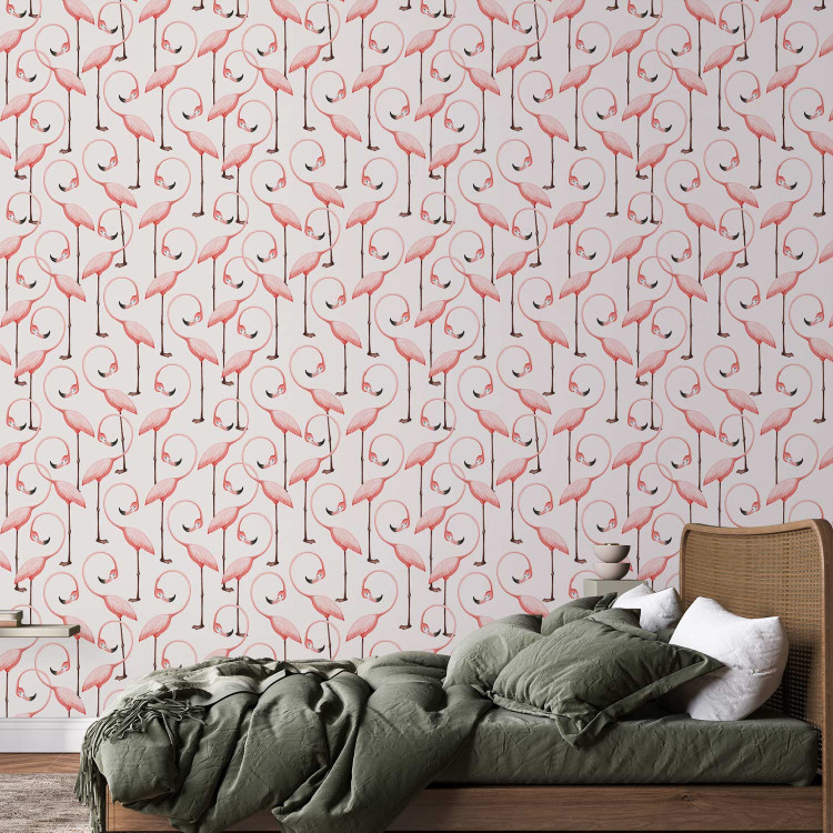 Wallpaper Pink Pattern - Rows of Pink Flamingos With Eyes Closed 150030 additionalImage 4