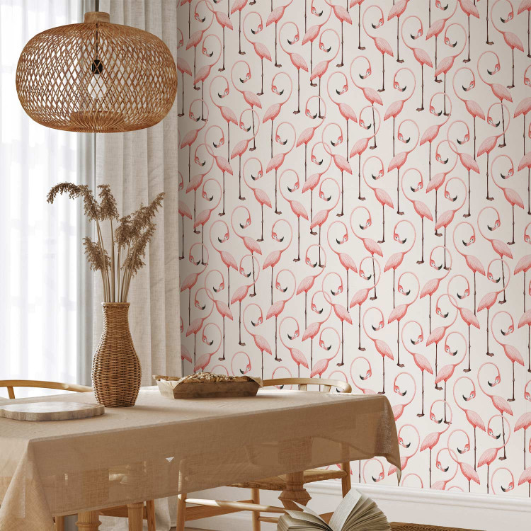 Wallpaper Pink Pattern - Rows of Pink Flamingos With Eyes Closed 150030 additionalImage 9