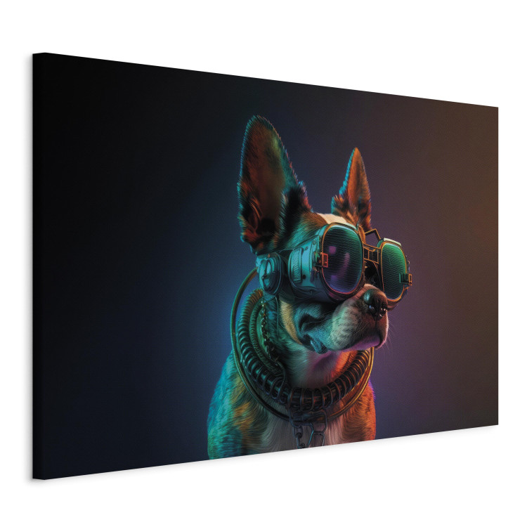 Canvas Print AI Boston Terrier Dog - Green Cyber Animal Wearing Cyberpunk Glasses - Horizontal 150230 additionalImage 2