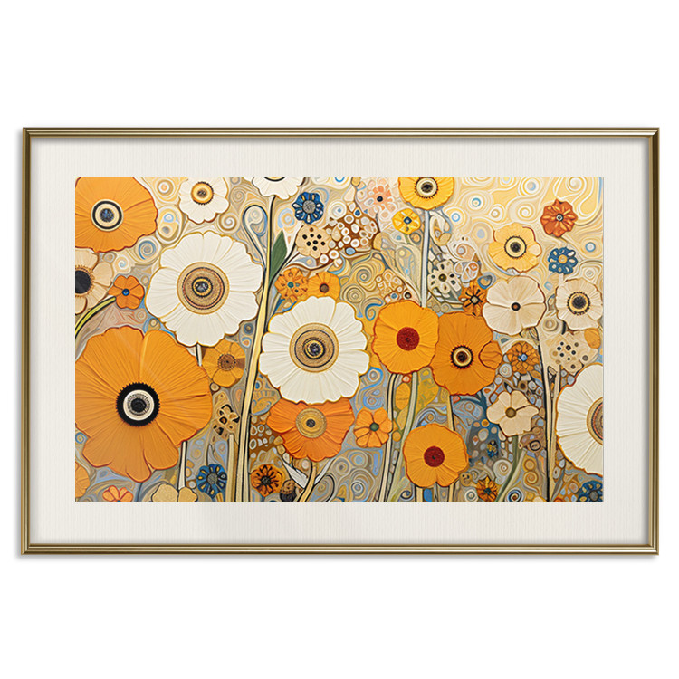 Wall Poster Orange Composition - Flowers in a Meadow in the Style of Klimt’s Paintings 151130 additionalImage 24