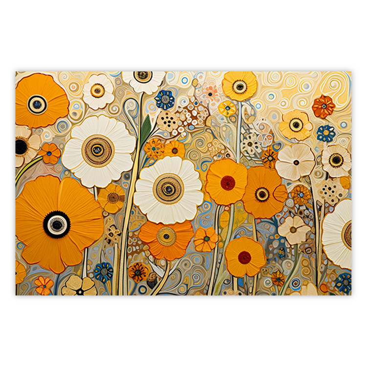Wall Poster Orange Composition - Flowers in a Meadow in the Style of Klimt’s Paintings 151130