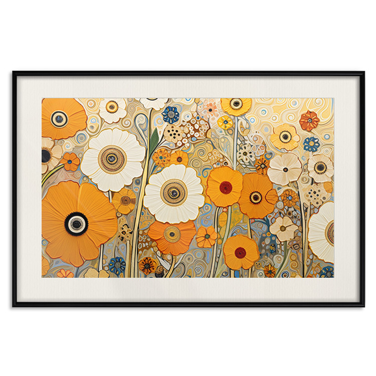 Wall Poster Orange Composition - Flowers in a Meadow in the Style of Klimt’s Paintings 151130 additionalImage 21