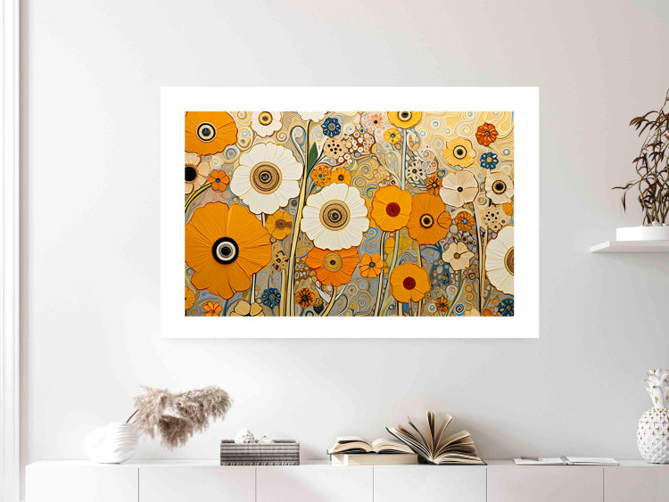 Wall Poster Orange Composition - Flowers in a Meadow in the Style of Klimt’s Paintings 151130 additionalImage 12