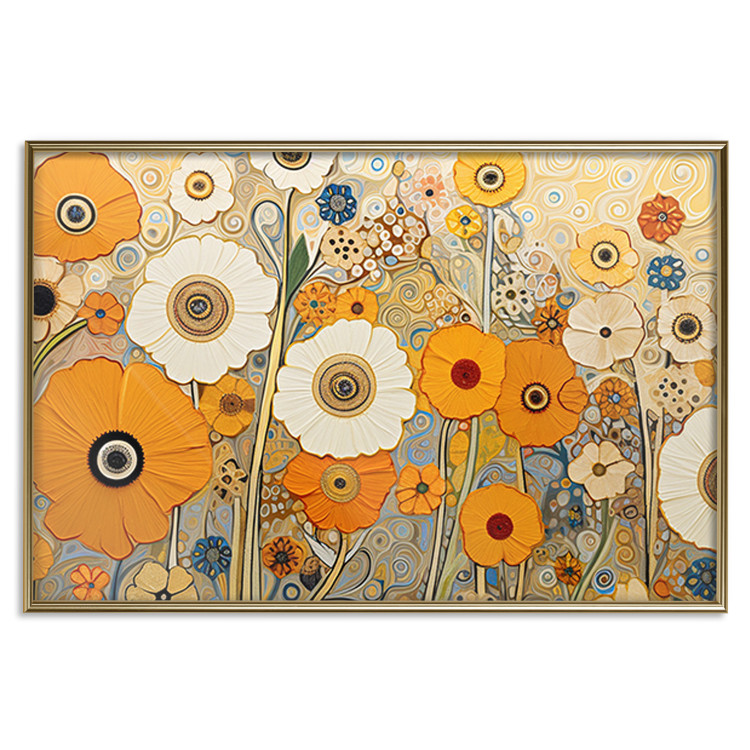Wall Poster Orange Composition - Flowers in a Meadow in the Style of Klimt’s Paintings 151130 additionalImage 18