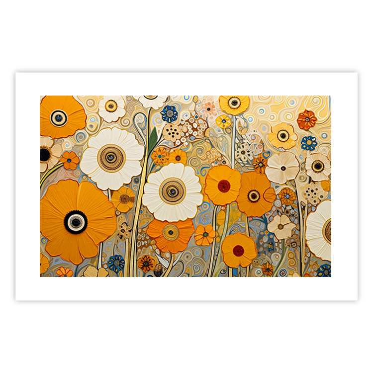 Wall Poster Orange Composition - Flowers in a Meadow in the Style of Klimt’s Paintings 151130 additionalImage 16