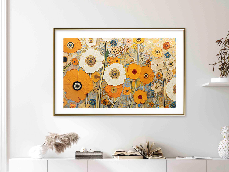 Wall Poster Orange Composition - Flowers in a Meadow in the Style of Klimt’s Paintings 151130 additionalImage 20