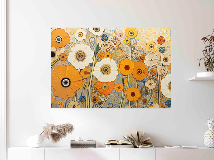 Wall Poster Orange Composition - Flowers in a Meadow in the Style of Klimt’s Paintings 151130 additionalImage 17