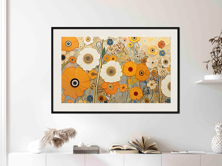 Wall Poster Orange Composition - Flowers in a Meadow in the Style of Klimt’s Paintings 151130 additionalImage 15