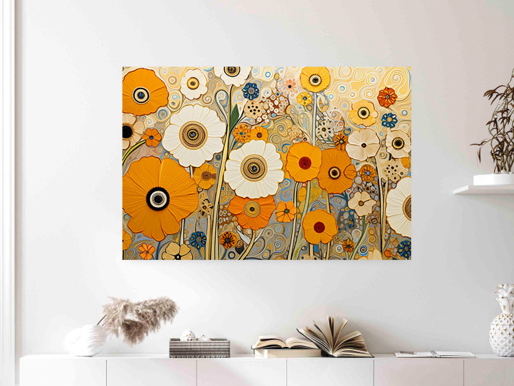 Wall Poster Orange Composition - Flowers in a Meadow in the Style of Klimt’s Paintings 151130 additionalImage 7