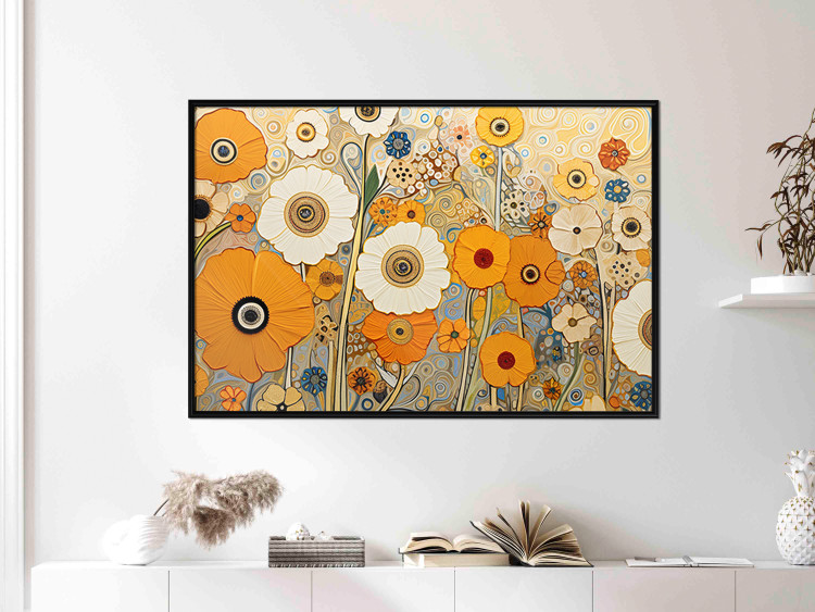 Wall Poster Orange Composition - Flowers in a Meadow in the Style of Klimt’s Paintings 151130 additionalImage 2