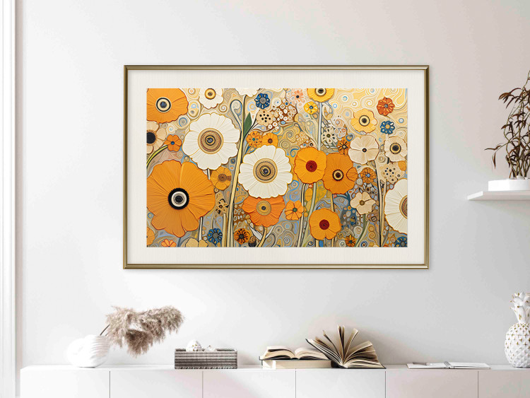 Wall Poster Orange Composition - Flowers in a Meadow in the Style of Klimt’s Paintings 151130 additionalImage 11