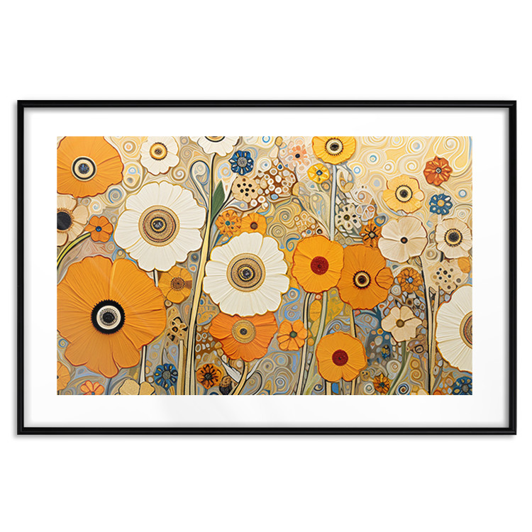 Wall Poster Orange Composition - Flowers in a Meadow in the Style of Klimt’s Paintings 151130 additionalImage 25
