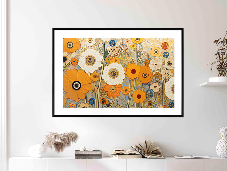 Wall Poster Orange Composition - Flowers in a Meadow in the Style of Klimt’s Paintings 151130 additionalImage 8