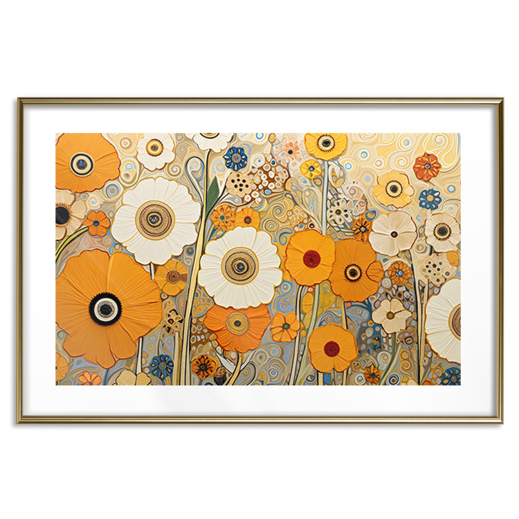Wall Poster Orange Composition - Flowers in a Meadow in the Style of Klimt’s Paintings 151130 additionalImage 22