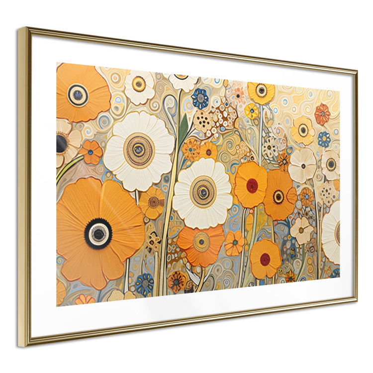 Wall Poster Orange Composition - Flowers in a Meadow in the Style of Klimt’s Paintings 151130 additionalImage 3