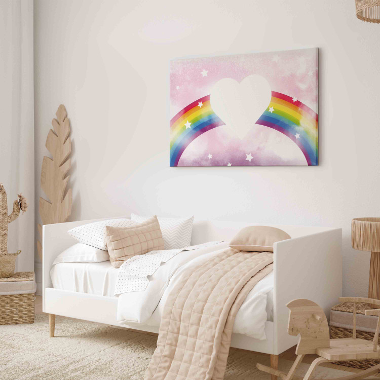 Canvas Art Print Shining Heart - Pink Composition for Girls on a Rainbow Background 151230 additionalImage 4