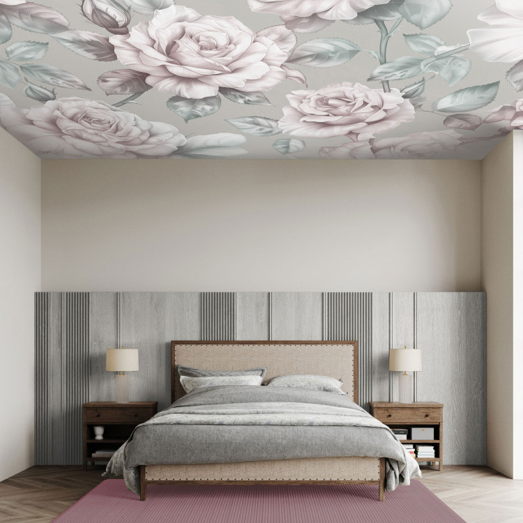 Wall Mural Large Rose Buds - Flowers in Delicate Gray-Pink Shades 159930